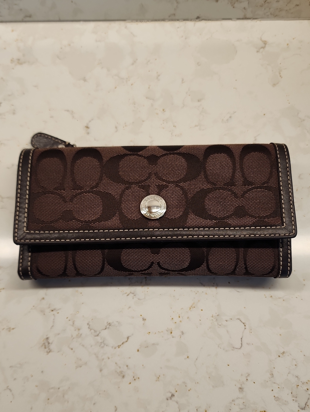 Coach Dark Brown Signature Jacquard Continental Wallet